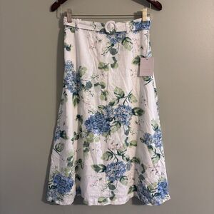 NWT Lauren Conrad Women's Midi Belted Floral Skirt Linen Blend Easter Cottage S